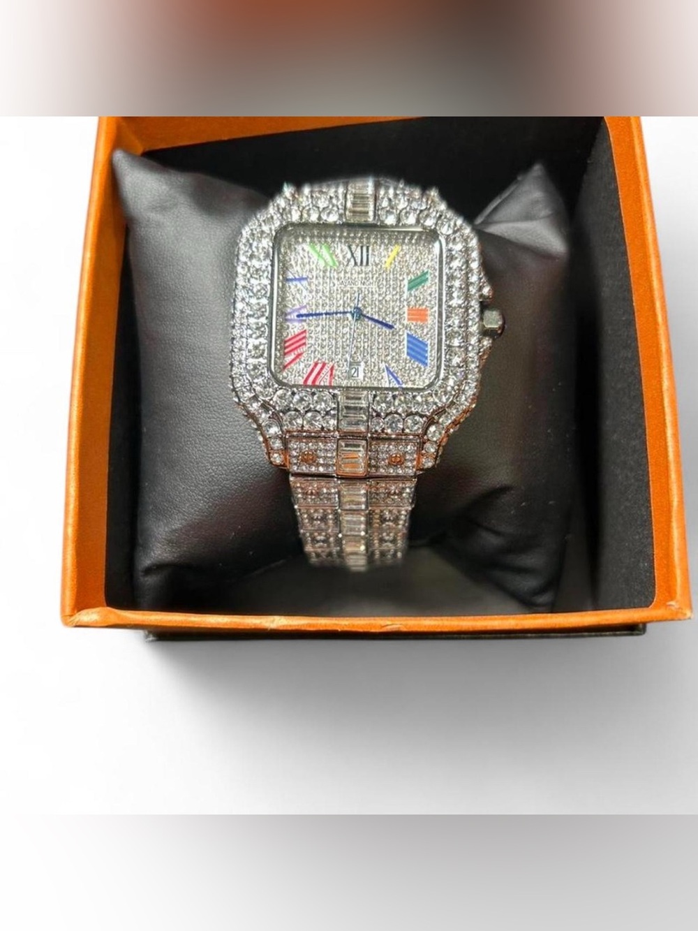 Silver Diamond-Color Roman ‘Day And Night’ Luxury Moissanite Watch - Brand New
